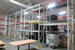 Pallet Racking Back to Back, Tab and Slot Style (12) 14'x32" Uprights, (30) 8' Shelves with Wire and Steel Plate Decking, *No Contents*