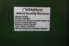 Milford Orbitform #305 Riveter, Feeed Bowl and Track, Tooling, Remote Trip