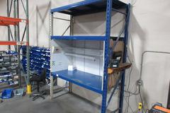 Pallet Rack Shipping Desk Unit, Tab and Slot Style, (2) Uprights 120" x 36", (3) 7' Shelves, with Added Shelving and Overhead Light