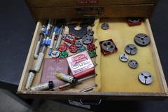 Plug and Go-No-Go Thread Guages in 4 Drawer Wood Cabinet