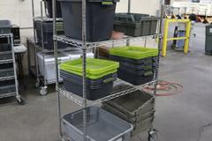 Uline Wire Rack Cart with 4 Shelves and Plastic Totes
