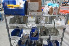 Rolling Wire Shelf with Contents of Assorted Hardware and Fasteners