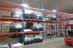 Pallet Racking Back to Back, Tear Drop Style (12) 14'x42" Uprights, (30) 8' Shelves with Wire Decking, *No Contents*