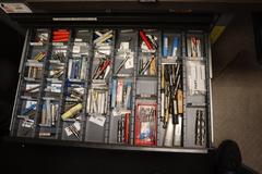 Huot 8 Drawer Tool Cabinet with Contents: Carbide End Mills, HSS End Mills, Lathe Turning Tools and More