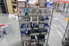 Rolling Wire Shelf with Contents of Assorted Hardware and Fasteners