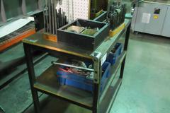 Metal Frame Workbench with Wood Top, (2) Shelves and Contents