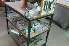 Work Table with 40 Taper Tool Vise and Contents including Large Assortment of Aluminum Vise Jaws