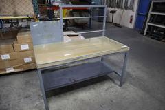 Heavy Duty Steel Workbench with Wood Top and Glass Surface, Lower Shelf