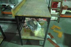 Metal Frame Workbench with Table Top and Shelf with Contents