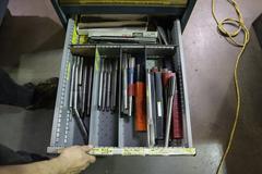 Lista Cabinet Base Work Bench, Maple Top, Portable on Caster, (10) Drawer, Upper Shelf - With Cutting Tool Contents