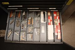 Huot 8 Drawer Tool Cabinet with Contents: Carbide End Mills, HSS End Mills, Lathe Turning Tools and More