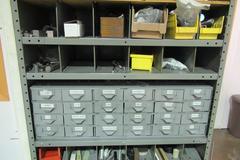 Metal Shelving Unit with Contents including Hardware, Threaded Rod and MORE