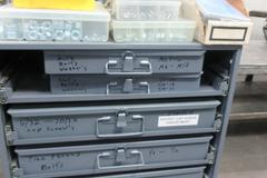 Metal Organizer on Steel Shelf with Contents: Metric / Standard Nuts, Bolts, Screws, Washers 