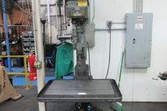 Edlund Model 2F15 30" Floor Model Drill Press, 15" Throat, 6" Hand Quill Feed, 38"x24.5" Adjustable Height Work Table with Oil Gutters, Variable Spindle Speeds 100-2400 RPM, 2HP Drive Motor, Remote Foot Jog