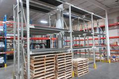 Pallet Racking Back to Back, Tab and Slot Style (8) 14'x32" Uprights, (18) 8' Shelves with Steel Plate Decking, *No Contents*