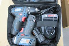 Bosch 1/4" Impact Driver PS21 (2), and 3/8" Drill PS31 (2) with 12V lithium Ion Batteries and Chargers