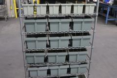 Rolling Wire Rack, (7) Shelves with Plastic Bins 36"x14"x55"