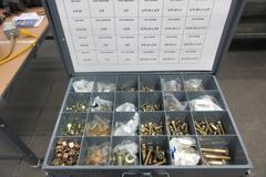 Metal Organizer on Steel Shelf with Contents: Metric / Standard Nuts, Bolts, Screws, Washers 