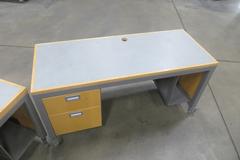 Metal Desks with Wood Tops, Portable on Casters