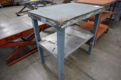 Metal Table with Wood Top, Lower Shelf