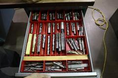 Lista Cabinet Base Work Bench, Maple Top, Portable on Caster, (10) Drawer, Upper Shelf - With Cutting Tool Contents