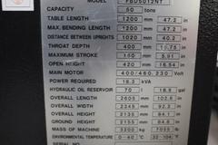 Amada FBD-5012NT CNC Hydraulic Press Brake, 55 Ton x 47.2", AMNC PC Control, UP-Acting, 6-Axis BG, Lazer Curtain