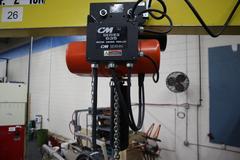 Handling Systems 2 Ton Swiveling Jib Crane, Floor Mounted with CM Lodestar 2 Ton Electric Chain Hoist, Electric Trolley