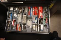 Huot 8 Drawer Tool Cabinet with Contents: Carbide End Mills, HSS End Mills, Lathe Turning Tools and More