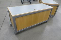 Metal Desks with Wood Tops, Portable on Casters