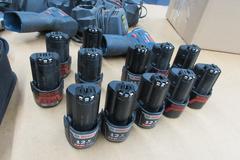 Bosch 1/4" Impact Driver PS21 (6), with 12V lithium Ion Batteries (14) and Chargers (8)
