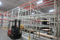 Pallet Racking Back to Back, Tab and Slot Style (12) 14'x32" Uprights, (30) 8' Shelves with Wire Decking, *No Contents*