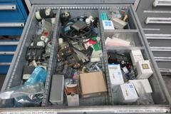 9 Drawer Cabinet with Contents: Fittings, Electrical Components.