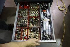 Lista Cabinet Base Work Bench, Maple Top, Portable on Caster, (10) Drawer, Upper Shelf - With Cutting Tool Contents