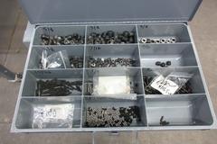 Metal Organizer on Steel Shelf with Contents: Metric / Standard Nuts, Bolts, Screws, Washers 