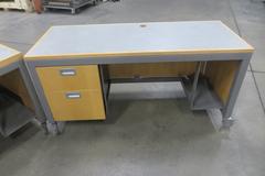 Metal Desks with Wood Tops, Portable on Casters