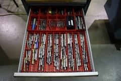 Lista Cabinet Base Work Bench, Maple Top, Portable on Caster, (10) Drawer, Upper Shelf - With Cutting Tool Contents