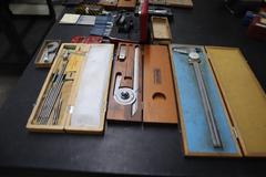 Assorted Measuring Tools, Micrometers, Chamfer Guage, Precision Protractor, Depth Mics, Bore Gauges, Thread Checkers and More