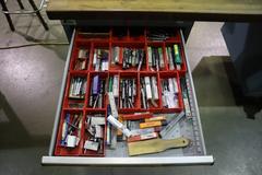 Lista Cabinet Base Work Bench, Maple Top, Portable on Caster, (10) Drawer, Upper Shelf - With Cutting Tool Contents