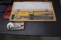 Assorted Measuring Tools, Micrometers, Chamfer Guage, Precision Protractor, Depth Mics, Bore Gauges, Thread Checkers and More