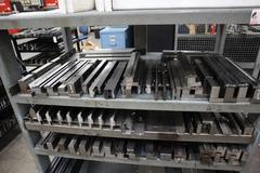 Press Brake Dies and Lower Die Holders Tall and Short for Amada Press Brakes on Welded Steel Shelving