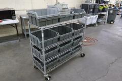 Safco Wire Rack Cart with 4 Shelves and  Plastic Bins
