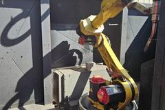 2-Position Lincoln Electric eCell Welding System with Fanuc Arc Mate 100iBe 6-Axis Robot, Powerwave 355M Power Source