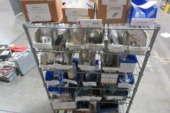 Rolling Wire Shelf with Contents of Assorted Hardware and Fasteners
