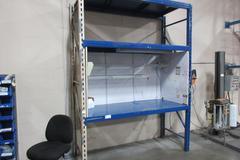 Pallet Rack Shipping Desk Unit, Tab and Slot Style, (2) Uprights 120" x 36", (3) 7' Shelves, with Added Shelving and Overhead Light