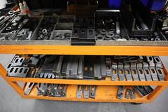 Hold-Down Clamps for Presses and More with Wrenches and Cart