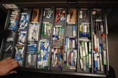 Huot 8 Drawer Tool Cabinet with Contents: Carbide End Mills, HSS End Mills, Lathe Turning Tools and More