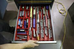 Lista Cabinet Base Work Bench, Maple Top, Portable on Caster, (10) Drawer, Upper Shelf - With Cutting Tool Contents