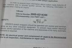 Orion Packaging Inc. Semi Automatic Shrink Wrapper and Pallet Scale, Max Load 55"x55"x82" 4000lbs Dynamic, 8000lb Static Capacity