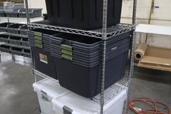 Uline Wire Rack Cart with 4 Shelves and Plastic Totes