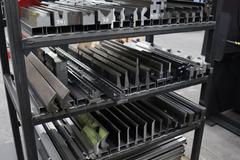 Amada Press Brake Dies, and Lower Die Holders on Welded Steel Shelving